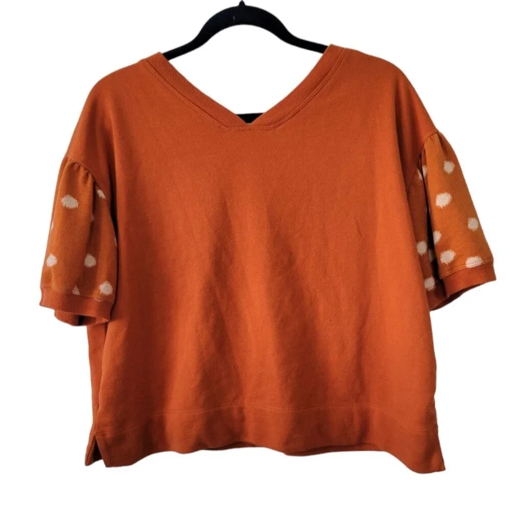 Anthropologie Daily Practice Orange Polka Dot Sleeve Top Size Medium